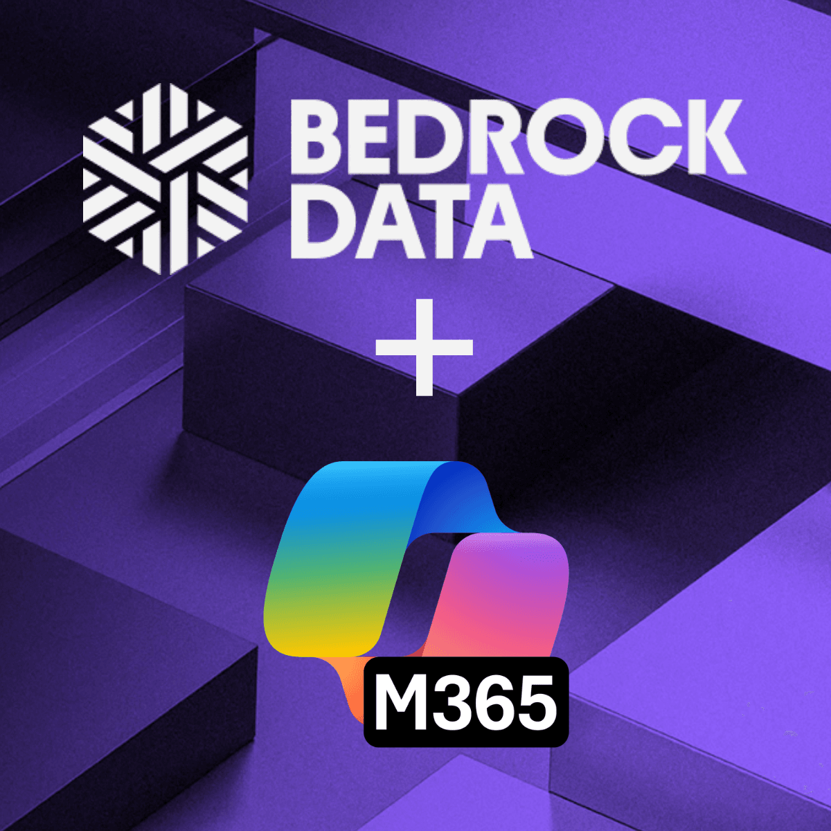 Bedrock Data logo and text, plus sign, and M365 logo and text.