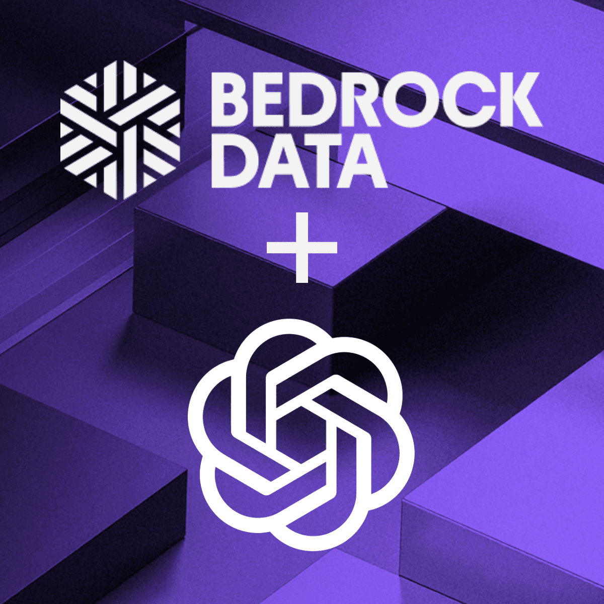 Bedrock Data logo and text, a plus sign, and the OpenAI logo on a purple background.